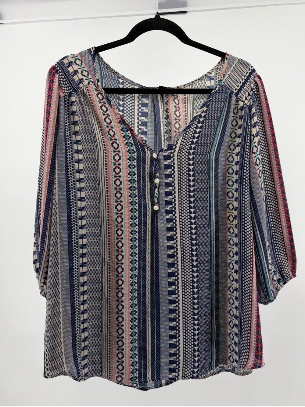 Star Scene Los Angeles Top Red/Blue/Cream Stripe, V-Neck, Women's Sz 1X, Vintage